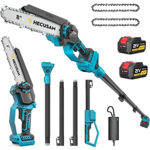 2-in-1 Cordless 8 Inch Pole Saw for Tree Trimming, 4.2M Extended Reach Electric Pole Saw with 180 Adjustable Head, Brushless Motor, 24.0Ah High-Capacity Batteries & Extra Chain