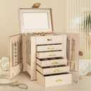 AKOZLIN 6-Tier Jewelry Box Organizer Functional Leather Jewelry Storage Case for Women Girls Ring Necklace Earring Bracelet Holder Organizer with Mirror Champagne, Regular