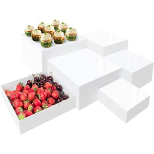 Buffet Risers, 6pcs Acrylic Display Boxes Cube Riser, Food Display Stands for Party Buffet Risers Cake Stand Acrylic Square Food Display Set Dessert Table Display Nesting Riser Jewelry Display Holder (White)
