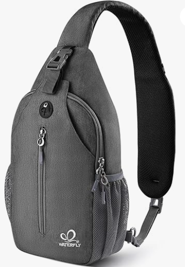WATERFLY Crossbody Sling Backpack Sling Bag Travel Hiking Chest Bag Daypack Grey