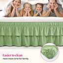 RIMELA Ruffle Bed Skirt Light Green Queen 18 Inch Drop, Elastic Wrap Around Bed Skirting Queen Size, Easy to Install Dust Ruffle, Machine Washable Soft Fabric, Multi Ruffle Bedskirt