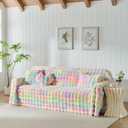 3D Bubble Mat Faux Fur Couch Cover,Thick Faux Rabbit Fur Couch Cover,L Shaped Sofa Slipcovers for Home Decoration and Dogs,Cats(Rainbow, 71" x 118")