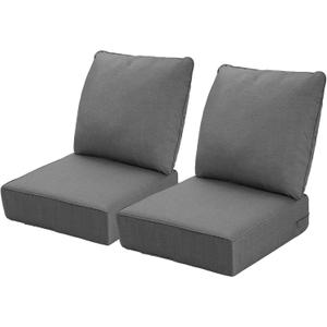 Outdoor Deep Seat Cushions Set of 2 for Patio Furniture, Waterproof & Fade Resistant Replacement Cushions with Removable Covers, 24 x 24 Inch, Deep Gray