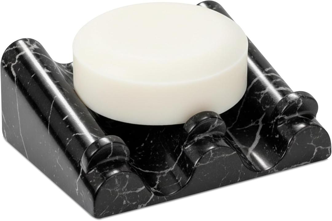 DOXOLOGY Black Marble Soap Dish Bathroom Organizer - Resin Soap Dish with Rectangular Design 3.7" L x 2.8" W - Self Draining Soap Dishes Keeps Countertop Neat - Marble Look Soap Tray for Sink