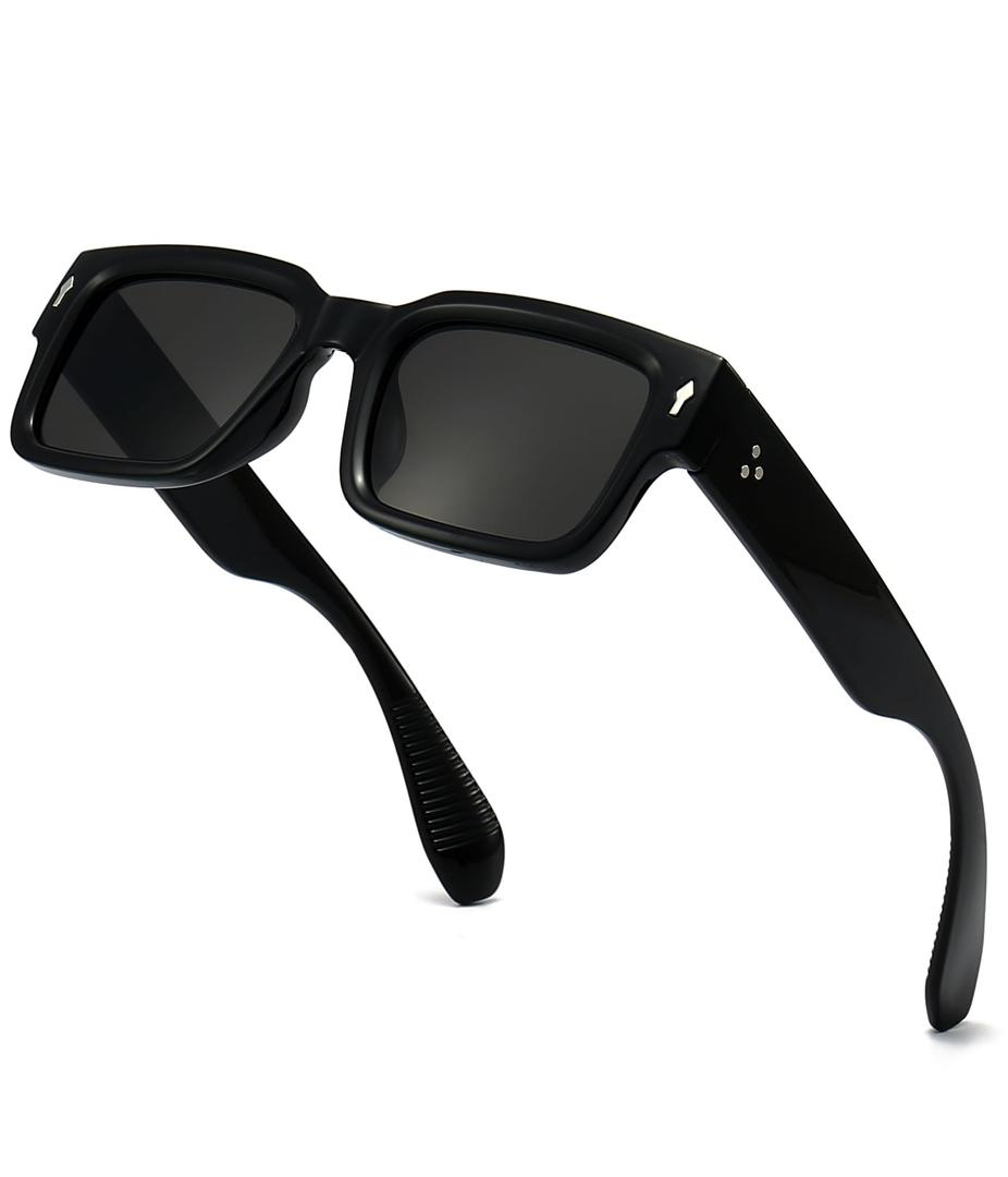 2 x ZIMUSUN Square Frame Sunglasses for Women Men Trendy Chunky Rectangle Sun Glasses Black Shades(A2 Black/Red)