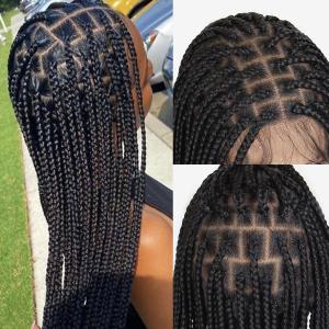 KRALER 36 inch Braided Wigs for Black Women, Knotless Box Braid Wig Full Double Lace Square Based Micro Box Braids Wig Pre Plucked with Baby Hair