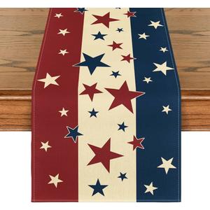 Artoid Mode Stars Stripes 4th of July Patriotic Memorial Day Table Runner, Independence Day Kitchen Dining Table Decoration for Home Party Decor 13x90 Inch