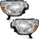 WEELMOTO Headlights for 2012-2015 Toyota Tacoma, Headlamp Assembly Replacement Chrome Housing Amber Reflector Left + Right Side