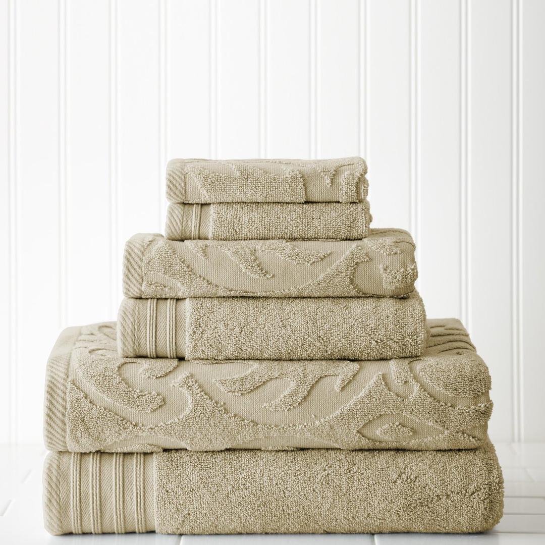 Modern Threads 6 Piece Jacquard/Solid Towel Set-Medallion Swirl Taupe (Standard)