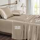 Vonty Satin Sheets California King Sheet Set - Extra Deep Pocket, Cooling & Silky Satin, Taupe, 4 Piece