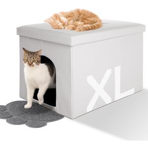 MEEXPAWS Cat Litter Box Enclosure Furniture Hidden, Cat Washroom Bench Storage Cabinet |Large 25.6'' x 17.7'' x 17.7''| Dog Proof | Waterproof Inside/Easy Clean | Easy Assembly | Odor Control(White)