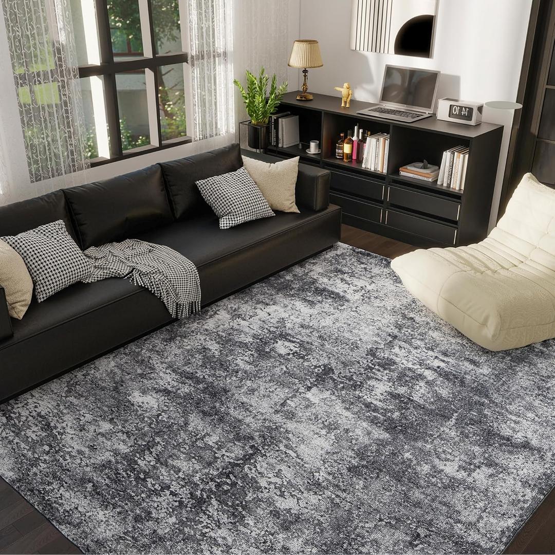 5x7 Washable Area Rug for Living Room, Non-Slip Soft Modern Abstract Large Carpet, Low Pile Neutral Rugs for Bedroom, Dining Room, Home Office, Dorm, Indoor Decor, Black and Grey 5x7 Washable Area Rug for Living Room, Non-Slip Soft Modern Abstract Large Carpet, Low Pile Neutral Rugs for Bedroom, Dining Room, Home Office, Dorm, Indoor Decor, Black and Grey