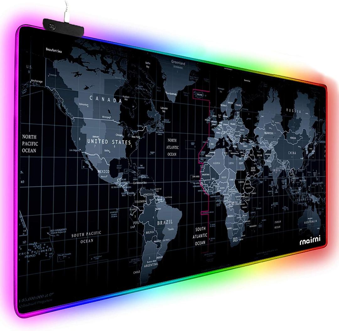 Extended RGB Gaming Mouse Pad, Extra Large Gaming Mouse Mat for Gamer, Waterproof Office Desktop Mat with 10 Lighting Mode, for PC Computer RGB Keyboard Mouse - 31.5'' x 15" x 4mm(Map)