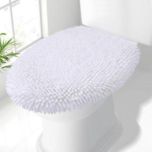 Smiry Soft Chenille Bathroom Toilet Lid Cover, Machine Washable Covers, 17.5x15, Fits Most Round, Elongated and Oblong Lids, Accessories Decor, White