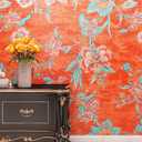 FunStick 17.5x354 Floral Wallpaper Peel and Stick Vintage Burnt Orange Wallpaper Stick and Peel Orange Floral Contact Paper for Cabinets Walls Renter Friendly Flower Wallpapers for Girls Kids Bedroom