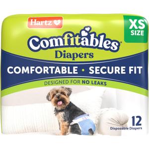 Hartz Comfitables Disposable Dog Diapers, Size XS 12 Count, Comfortable & Secure Fit, Easy to Put On, Super Absorbent Male and Female Diaper