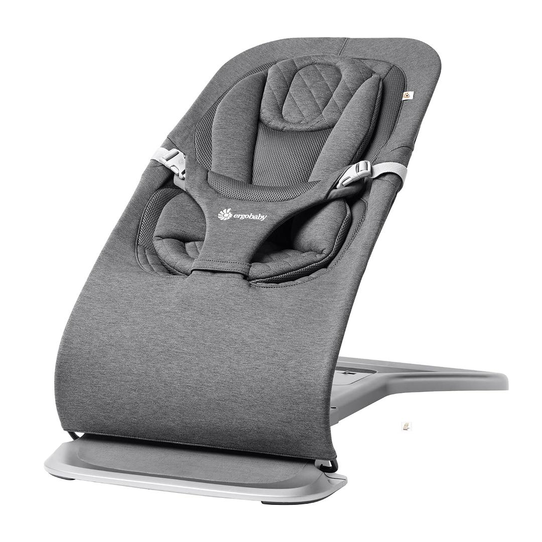 Ergobaby Evolve 3-in-1 Bouncer Seat for Babies and Toddlers 5.5-25lbs - Multi Position Baby Rocker Seat with Adjustable Heights, Secure Harness, Newborn Insert - Charcoal Grey