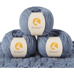 100% Merino Wool Yarn, 3-Ply Luxurious and Soft Yarn for Hand Knitting & Crocheting (Light Blue, 3Balls)
