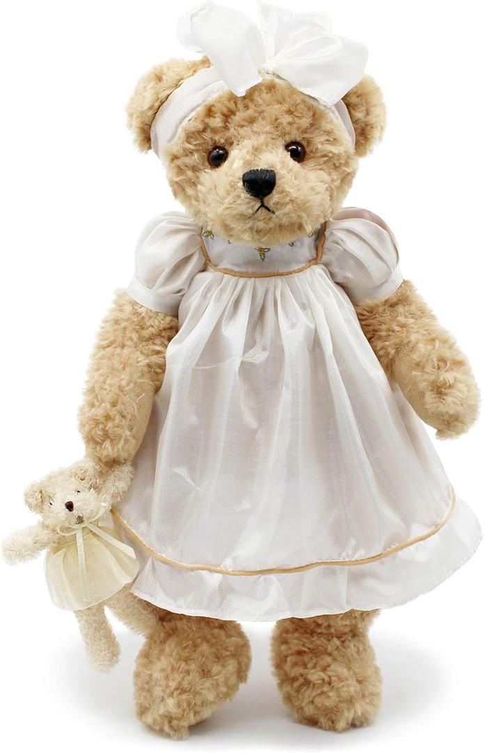 oitscute Teddy Bears Baby Cute Soft Plush Stuffed Animal Toy for Girl Women 16" (White Lace)