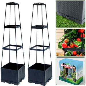2 Packs Raised Garden Bed Tomato Planter Box with Trellis,44.8" Self-Watering Tomato Cage with Trapezoidal Trellis for Climbing Plants Flowers Vegetables Vine in Patio Garden Indoor Outdoor