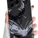 NITITOP Compatible with iPhone 16 Pro Max Case Cute Aesthetic Butterfly Pattern for Women Girls Soft TPU Shockproof Stylish Full Camera Protective Phone Cover - Black White
