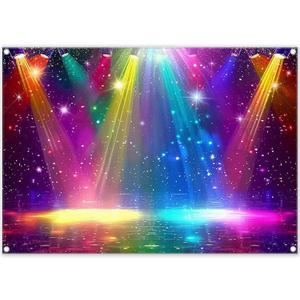 Fabric 7x5ft Disco Rainbow Stage 70s 80s 90s Backdrop Vintage Lights Photography Background Rock Music Club Neon Glow Party Decorations Photo Banner