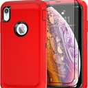 Case for Apple iPhone X/XS Case with 2 Screen Protector, Heavy Duty Full Body Shockproof Military Grade Cover, 3 in 1 Drop Protection Phone Case 5.8" [Red+Black]