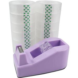 Desktop Tape Dispenser,1 Pack Purple Tape Dispensers with 12Rolls Transparent Tape, for Packaging in Office,Restaurant, Flower Shop,Cake Shop (Purple)