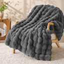 BEDELITE Faux Fur Throw Blanket, Soft Cozy Plush Dark Grey Bubble Blanket for Couch Sofa Bedroom Living Room Decor - 870GSM Thick Warm Fuzzy Fluffy Faux Rabbit Fur Blanket, 50x60 Inches