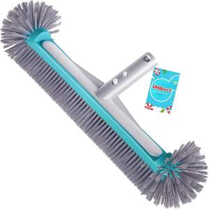 Swimming Pool Brush Head with Round Ends17.5" Heavy Duty Aluminum Back Head for Cleans Walls, Tiles & Floors, 7 Rows Premium Nylon Bristles with EZ Clips (Blue Grey)