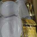 Goodluck 600 Pieces Gold Disposable Plates for 100 Guests, Plastic Plates for Party, Dinnerware Set of 100 Dinner and 100 Dessert Plates, 100 Spoons, 100 Forks, 100 Knives, 100 Cups