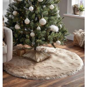 AOGU 24 Inch Faux Fur Christmas Tree Skirt Beige Plush Skirt for Merry Christmas Party Christmas Tree Decoration