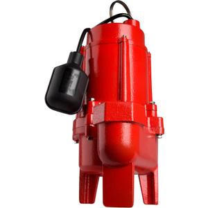 Red Lion RL50WA Heavy Duty Sewage Pump, Automatic Sewage Ejector Pump with Tethered Float Switch, 1/2 HP, 7200 GPH, Cast Iron