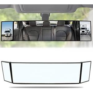 Wide Angle Rear View Mirror, AUTOXBERT 15.35in Universal Panoramic Interior Rear View Mirror Clip on HD Tri-Fold Convex Car Rearview Mirror Blind Spot Mirrors for Car