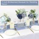 Artificial Bridesmaid Bouquets - Set of 4 Silk Rose Flowers Bouquet Wedding Rustic Small Floral Centerpieces for Marriage Proposal Party Anniversary Dining Table Decorations - Blue,7 Inch