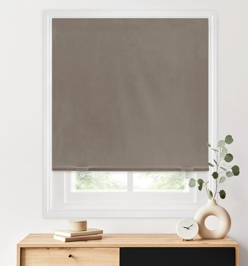 LazBlinds 100% Blackout Roller Shades, No Tools No Drill Cordless Blinds for Windows, Thermal Insulated UV Protection Privacy Window Shades for Bedroom (36''W x 72''H, Taupe)