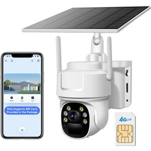 4G LTE Cellular Security Camera Wireless No WiFi Needed Solar-Powered Wireless Outdoor Security Camera with PIR Motion Sensor, 2K HD Night Vision, Remote Access, 2-Way Audio, Pan and Tilt