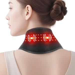 Neck Heating Pad for Neck Pain Electric, Neck Massager with Heat, Heated Neck Wrap Cordless with 660nm 850nm Red Light Heats, Neck Warmer Brace