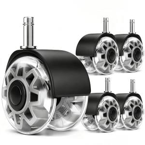 RidRed Office Chair Wheels,Smooth & Quiet Rollerblade Casters Wheels,Heavy Duty Support 700lbs Dual-Wheel Design,Gaming Desk Chair Wheel Replacement for Hardwood Floors and Carpet,2 Inch Universal Fit