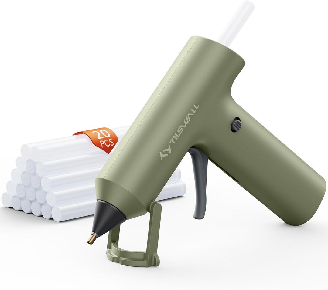 Tilswall Cordless Hot Glue Gun, Fast Preheating, Glue Gun and Sticks Set with 2Ah USB-C Rechargeable, 20 Premium Glue Sticks, High Temp Compact Size Ideal for Crafts, DIY Making, Repairs Green