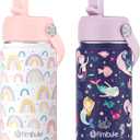 Fimibuke Kids Insulated Water Bottle, 14oz BPA FREE Double Wall Vacuum Tumbler 18/8 Stainless Steel Leak Proof Kids Cups with Straw Metal Water Bottle for School Boy Girl (2 Pack, RAINBOW/MERMAID)