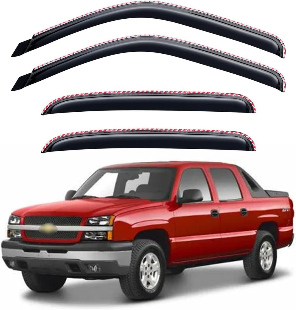 in-Channel Window Visors Rain Guards for 2001-2007 Chevy Silverado & GMC Sierra Crew Cab, Window Vent Wind Shades Deflectors for 2002-2006 Avalanche/Suburban/Yukon XL/Escalade EXT Crew
