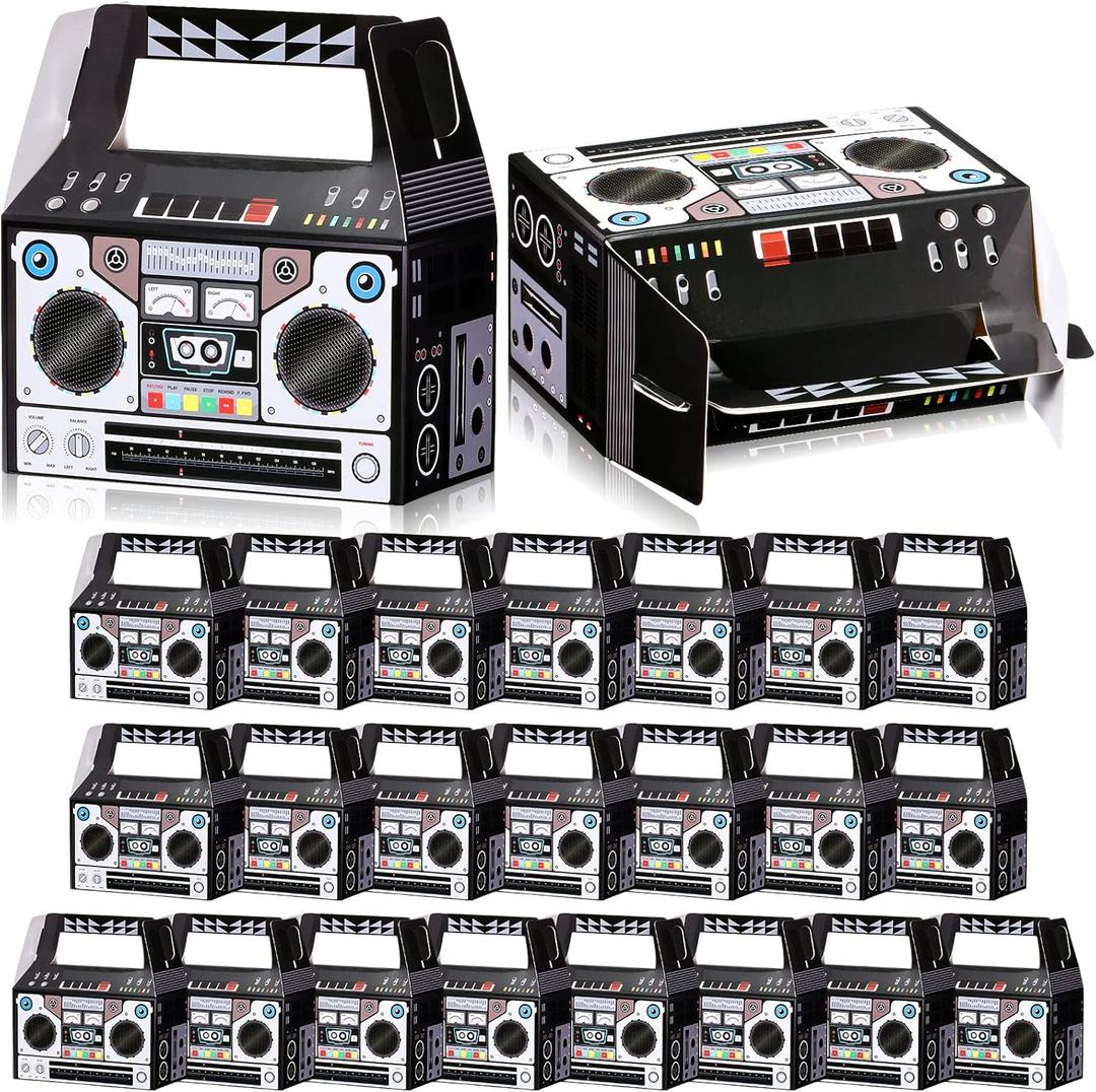 Zonon 24 Pcs 80s Party Favors Boxes 90s Novelty Boom Box Party Decoration Gift Treat Goodie Candy for Retro Radio Hip Hop Theme Table Centerpieces 4.8 x 2.4 x 5.2 Inch(80s)