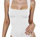 Women's Square Neck Sleeveless Bodysuit Slim Fit Stretchy Tank Top for Summer Layering, Casual Outfits, XL