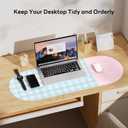 Checkered Pattern Desk Pad Protector, 35.5 x 13'' Aesthetic Mouse Mat for Desktop, Waterproof PU Leathe Non-Slip Desk Writing Pad for Office and Home, Blue and Pink