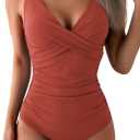 Eomenie Women's One Piece Swimsuits Tummy Control Ruched Push Up Bathing Suit Tie Back Slimming Swimwear (Medium, Coral Pink)