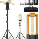 T-SUN Rechargeable Camping Light with Stand, 10400mAh LED Work Light 4100 Lumens with 4 LED Lamp Heads, Portable Work Light with Detachable Tripod 67" Max Height (Orange)