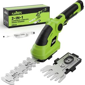 SOYUS Cordless Hedge Trimmer, 2 in 1 Electric Hedge Trimmers & Grass Shears, 7.2V Lightweight Shrub Trimmer Cordless with Battery and Charger, Ideal for Garden, Yard and Lawn - Green