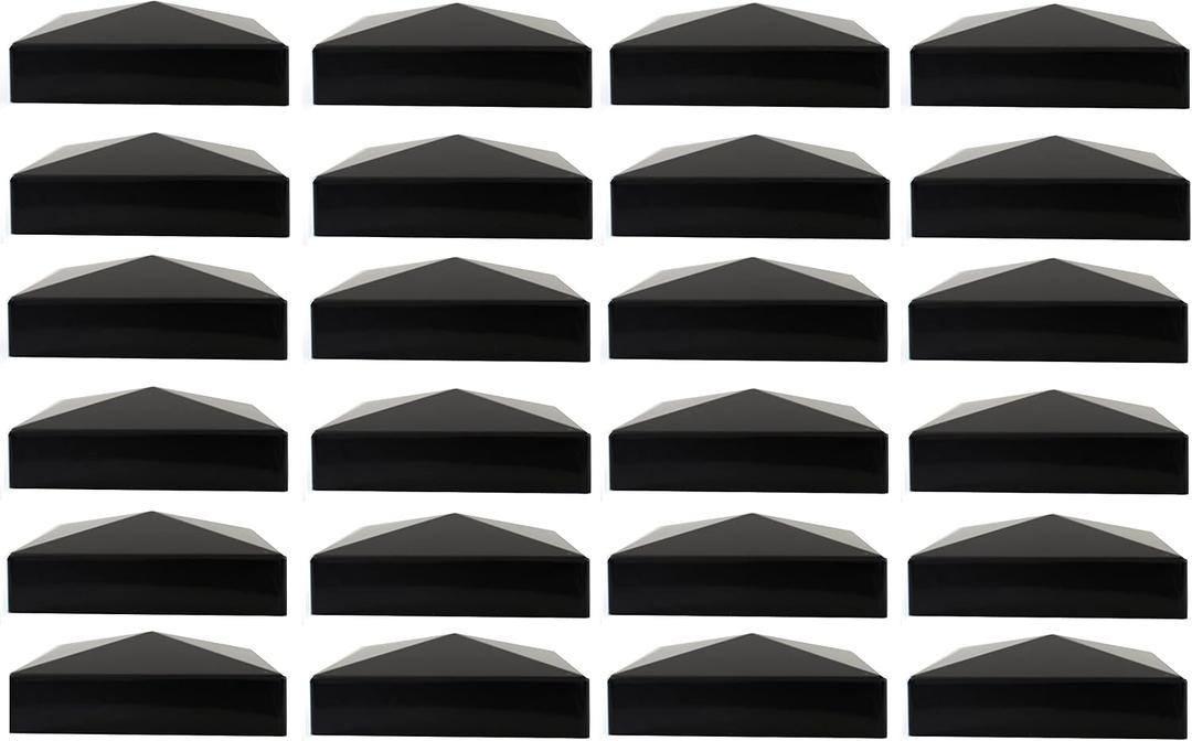 True 5x5 (127mm x 127mm) Plastic Pyramid Vinyl Fence Post Cap Black or White Multiple Quantities for True Actual 5" x 5" Vinyl Posts (24, Black)