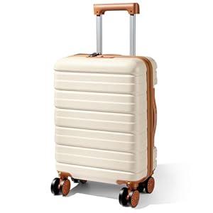 Lekesky 16 Inch Underseat Carry On Luggage Airline Approved, Small Hard Shell Suitcase with TSA Lock Spinner Wheels, Lightweight Personal Item Carry-On for Travel, Beige-Brown